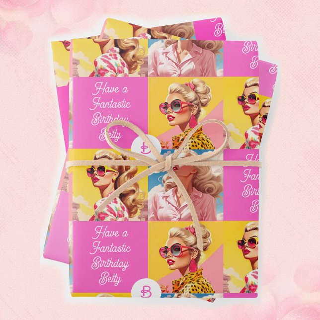 Hoja De Papel De Regalo Moda rosa Personaliza el cumpleaños del Chica de t (Subido por el creador)