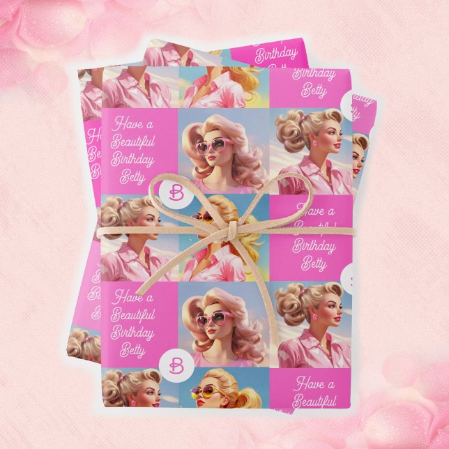 Hoja De Papel De Regalo Moda rosa Personaliza el nombre del Chica Cumpleañ (Subido por el creador)
