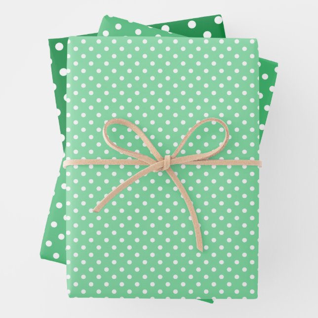 Hoja De Papel De Regalo Moda Shamrock Mint Green White Polka Dots Pattern (In situ)