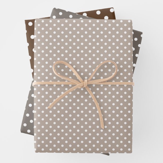 Hoja De Papel De Regalo Moda Taupe Gray Tan Brown Polka Dots Pattern (In situ)