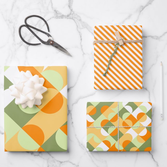 Hoja De Papel De Regalo Moda Verde Brillante Naranja Sunny Círculos Patrón (Anverso)