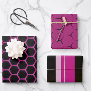Hoja De Papel De Regalo Moda y moda Magenta rosa y negro brillante