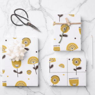 Hoja De Papel De Regalo Modelo floral amarillo moderno de mediados del sig