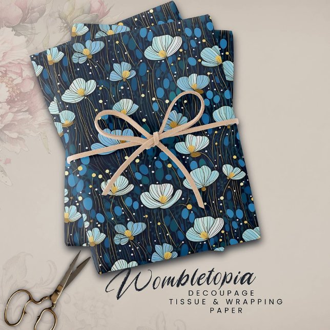 Hoja De Papel De Regalo Modelo moderno Floral Dark Blue Poppy (Subido por el creador)
