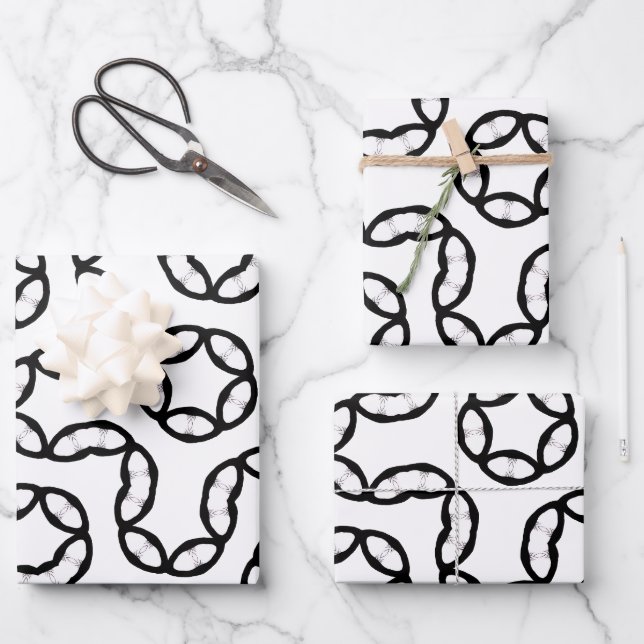 Hoja De Papel De Regalo Modern Black and White Chain Link Pattern Gift Wra (Anverso)