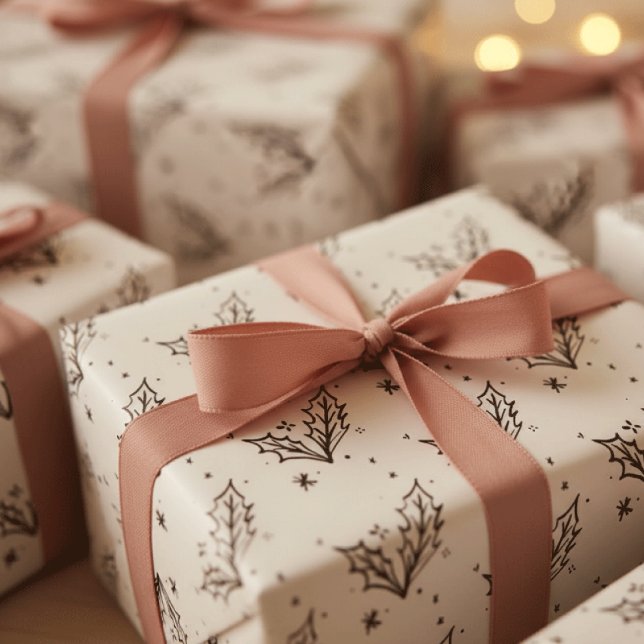 Hoja De Papel De Regalo Modern Black and white doodle style art  (Minimal and chic)