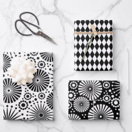 Hoja De Papel De Regalo Modern Black White Geometric Starburst Harlequin
