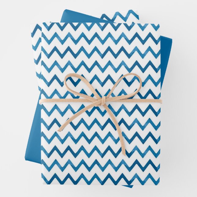 Hoja De Papel De Regalo Modern Blue Zigzag Striped Gift Christmas (In situ)