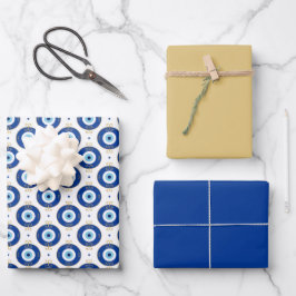 Hoja De Papel De Regalo Modern Evil Eye Pattern Blue & Gold Protection