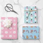 Hoja De Papel De Regalo Modern Fun Kids Snowman Gingerbread Cat Christmas<br><div class="desc">A cute fun Christmas pattern for kids gift wrapping this holiday season.</div>