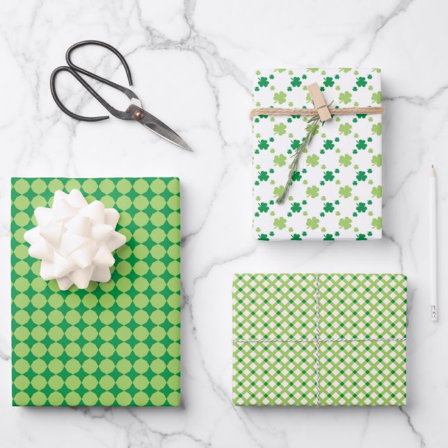 Hoja De Papel De Regalo Modern Green Geometric St. Patrick's Day set de 3 (Anverso)