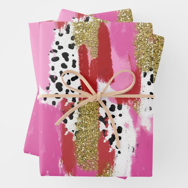 Hoja De Papel De Regalo Modern Pink Black & White Abstract Wrapping Sheets (In situ)