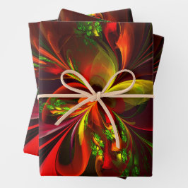 Hoja De Papel De Regalo Modern Red Green Floral Abstract Art Pattern #05