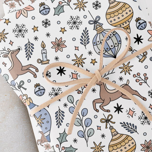 Hoja De Papel De Regalo Modern Reindeer Pattern Personalized Christmas (Subido por el creador)