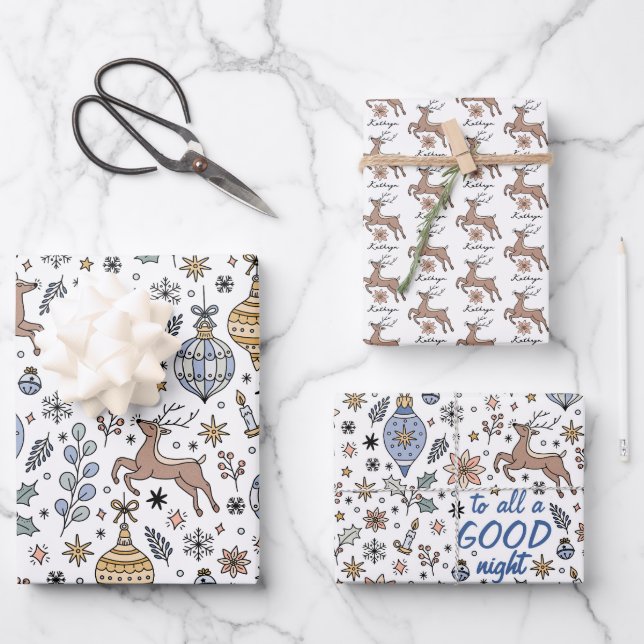Hoja De Papel De Regalo Modern Reindeer Pattern Personalized Christmas (Anverso)