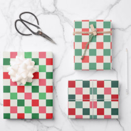 Hoja De Papel De Regalo Modern Retro Pink Christmas Check