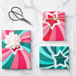 Hoja De Papel De Regalo Modern Swirl Star Green Pink Set of
