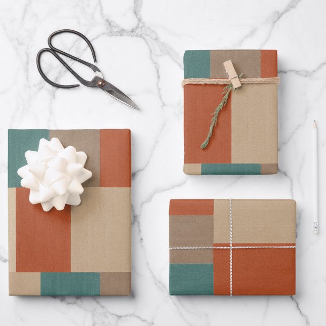 Hoja De Papel De Regalo Modern Teal & Beige Geometric Blocks (Anverso)