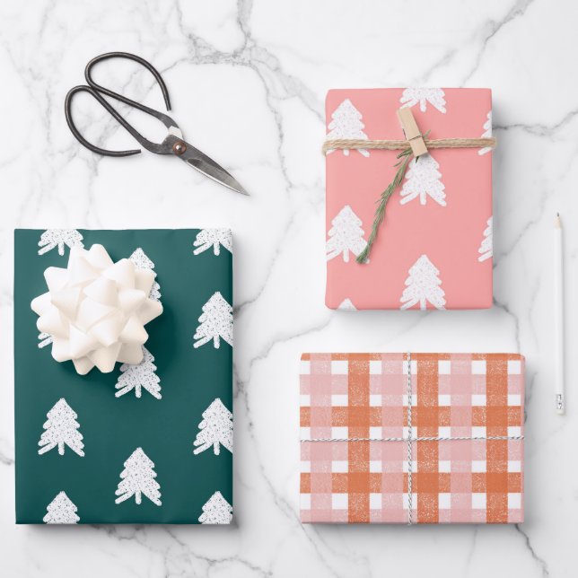 Hoja De Papel De Regalo Modern Trendy Green Blush Pink Christmas (Anverso)