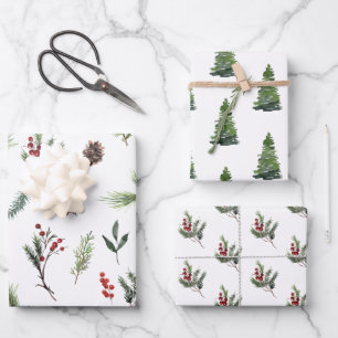 Hoja De Papel De Regalo Moderna acuarela de invierno rojo cálido