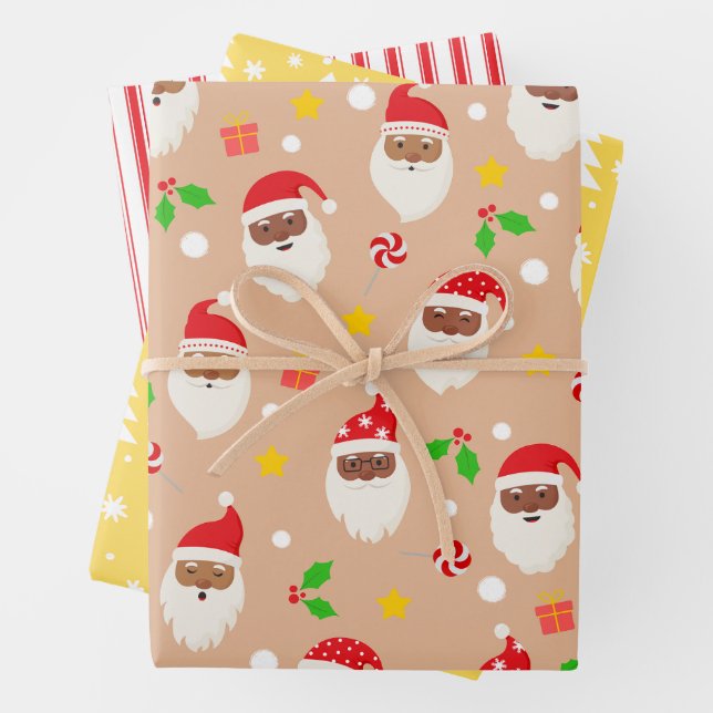 Hoja De Papel De Regalo Moderna diversión Santa Stripes Navidades Patrones (In situ)