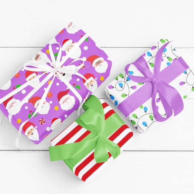 Hoja De Papel De Regalo Moderna diversión Santa Stripes y Navidades encien (Subido por el creador)
