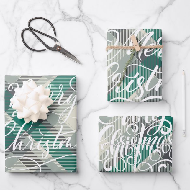 Hoja De Papel De Regalo Moderna Plaid Gingham Feliz Navidad (Anverso)