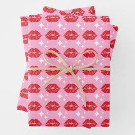 Hoja De Papel De Regalo Moderna tienda de besos de labios rojos rosados