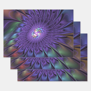 Hoja De Papel De Regalo Moderna y colorida moda Resumen Flor Fractal