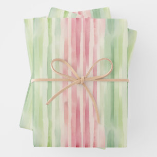 Hoja De Papel De Regalo Modernas franjas de color rosa y verde sencillo