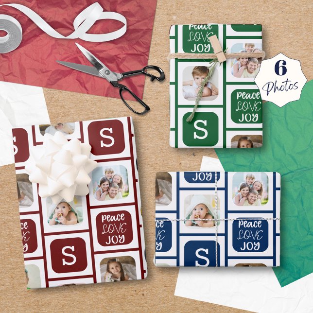 Hoja De Papel De Regalo Moderno 6 Monograma fotográfico PEACE LOVE JOY Tri (Subido por el creador)