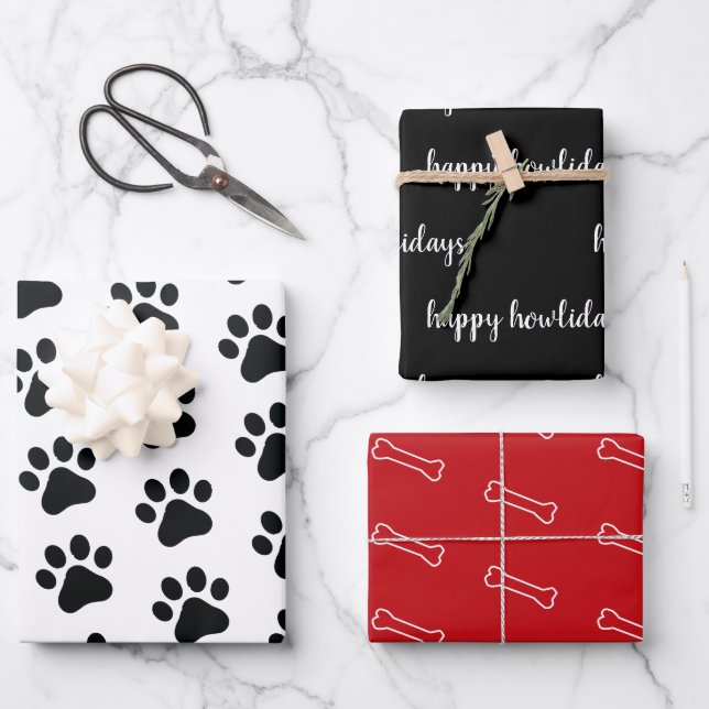 Hoja De Papel De Regalo Moderno Mascota de vacaciones con tema de perro ro (Anverso)