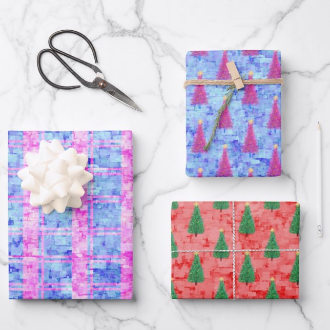 Hoja De Papel De Regalo Moderno Resumen del patrón de árbol de navidad acu (Anverso)