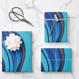 Hoja De Papel De Regalo Moderno Resumen Flujo de arte - Azul y Oro