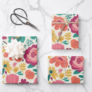 Hoja De Papel De Regalo Moderno Rosa, Verde Azulado y Naranja de mediados 