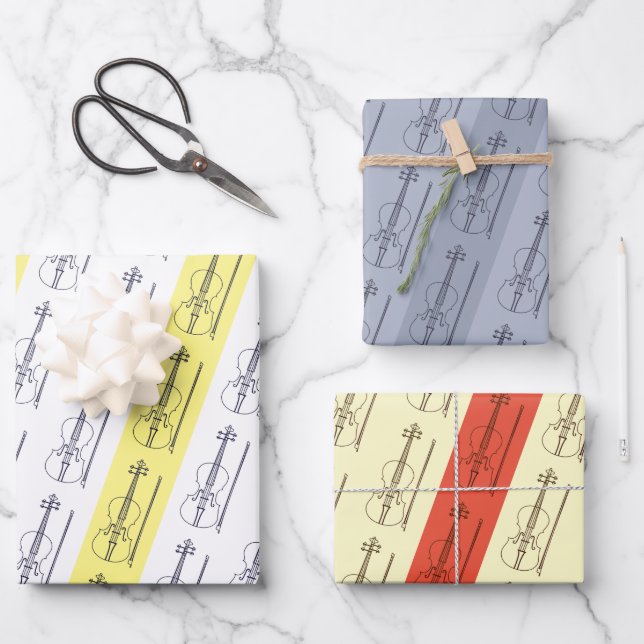 Hoja De Papel De Regalo Moderno violín simple amarillo negro terracota azu (Anverso)