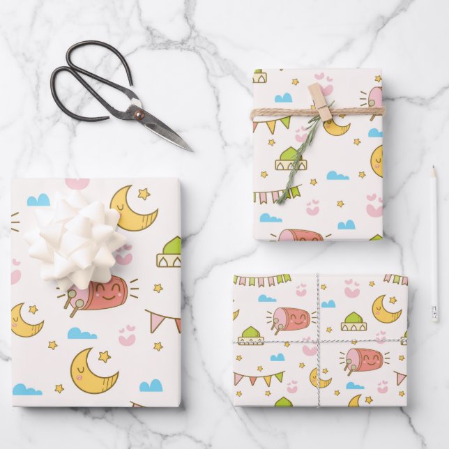 Hoja De Papel De Regalo Moderno y bonito Ramadán Eid Mubarak Feliz Eid (Anverso)