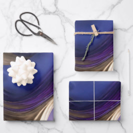 Hoja De Papel De Regalo Moderno y elegante-azul morado y dorado