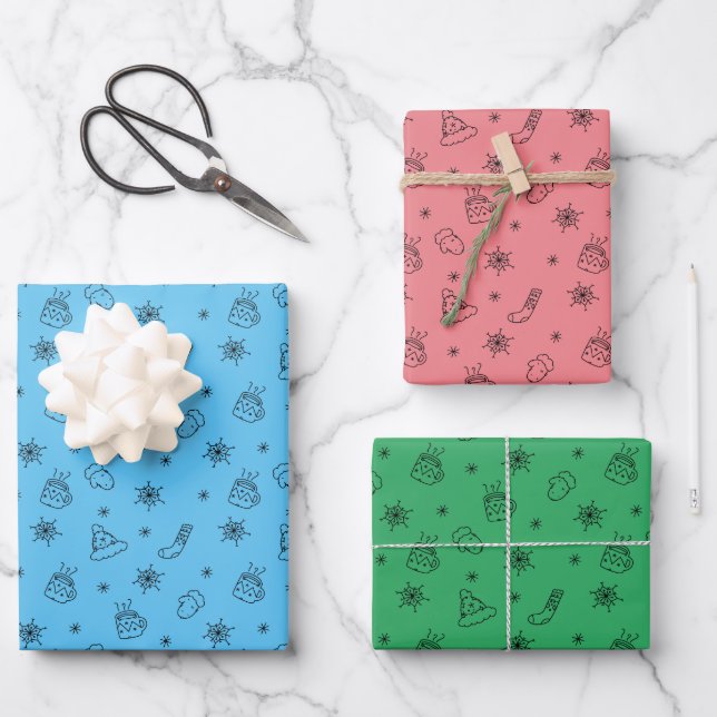 Hoja De Papel De Regalo Moderno y elegante juego de invierno para Navidade (Anverso)