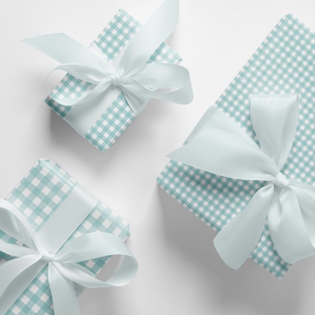 Hoja De Papel De Regalo Moderno y elegante patrón Aqua Blue Gingham Check (Aqua blue and white gingham gift wrapping paper sheets. Pastel turquoise gingham pattern gift wraps.)