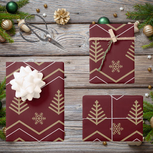 Hoja De Papel De Regalo Moderno y elegante patrón de árbol de Navidad rojo