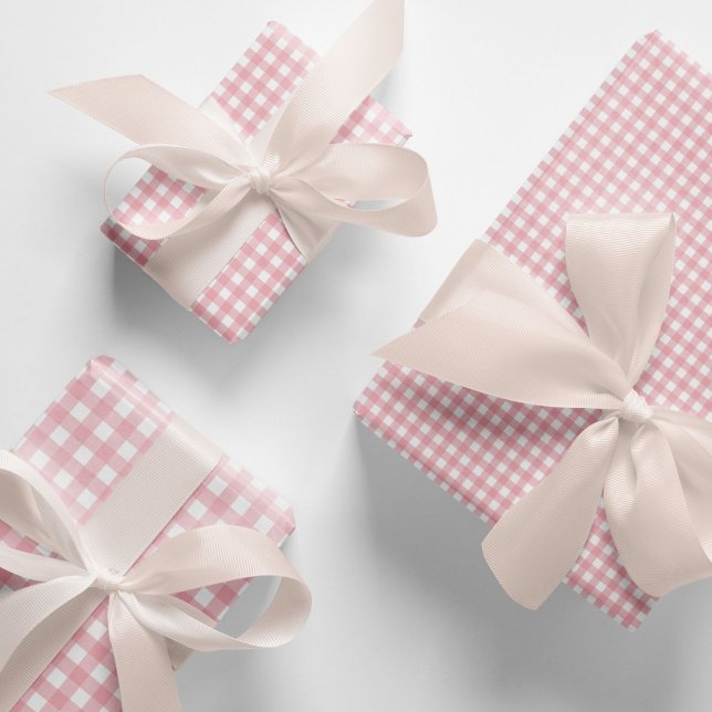 Hoja De Papel De Regalo Moderno y elegante Patrón de comprobación de Gingh (Peach pink gingham wrapping paper. Elegant peach pink and white gingham checks pattern gift wraps.)