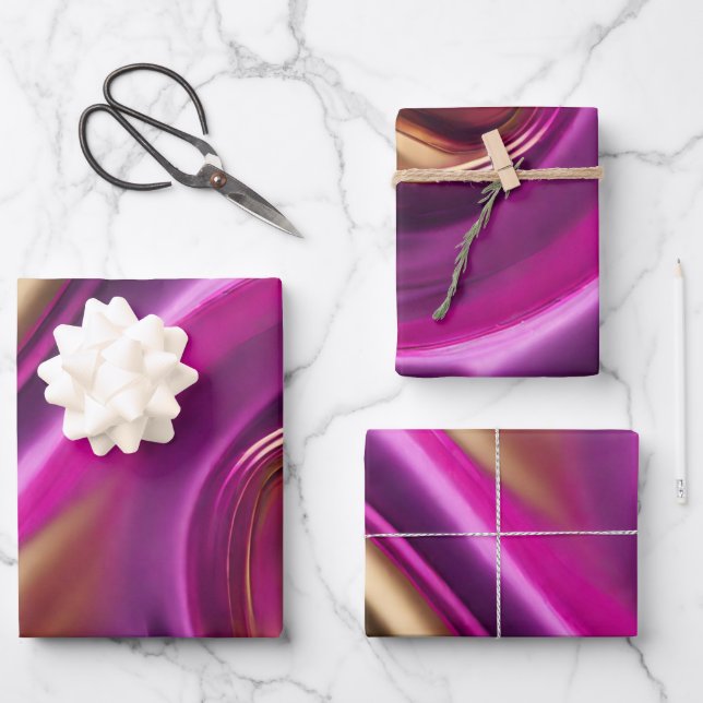 Hoja De Papel De Regalo Moderno y elegante- Rosa morado y oro- (Anverso)