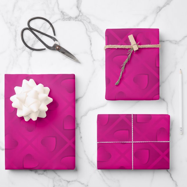 Hoja De Papel De Regalo Moderno y lujoso Corazón Rosa (Anverso)