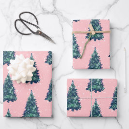 Hoja De Papel De Regalo Moderno y simple nevado Árboles de Navidad verdes 