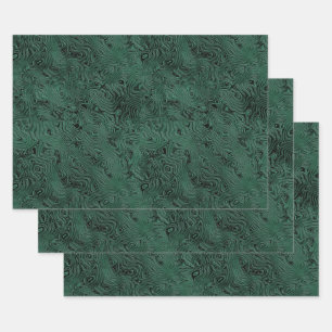 Hoja De Papel De Regalo Moire de seda pequeño patrón en verde forestal