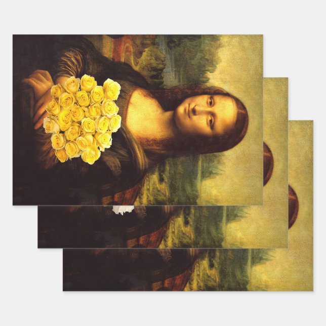 Hoja De Papel De Regalo Mona Lisa Con Rosas (Set)