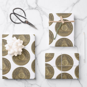 Hoja De Papel De Regalo Moneda de un año de aniversario de recuperación si