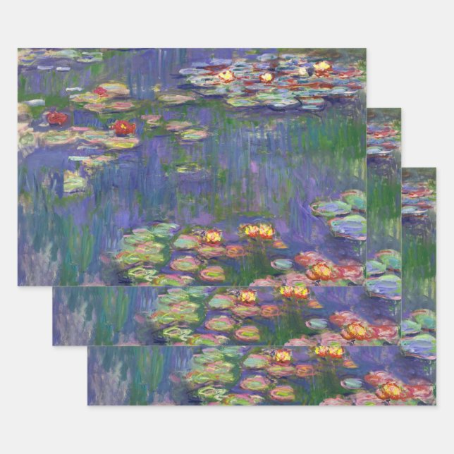 Hoja De Papel De Regalo Monet Water Lilies Masterpiece Pintura (Set)