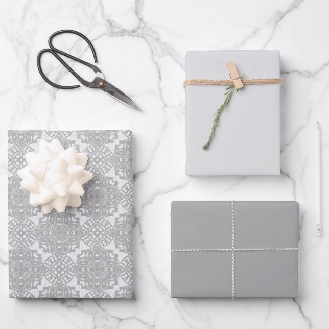 Hoja De Papel De Regalo Monocromático Faux White Lace (Anverso)